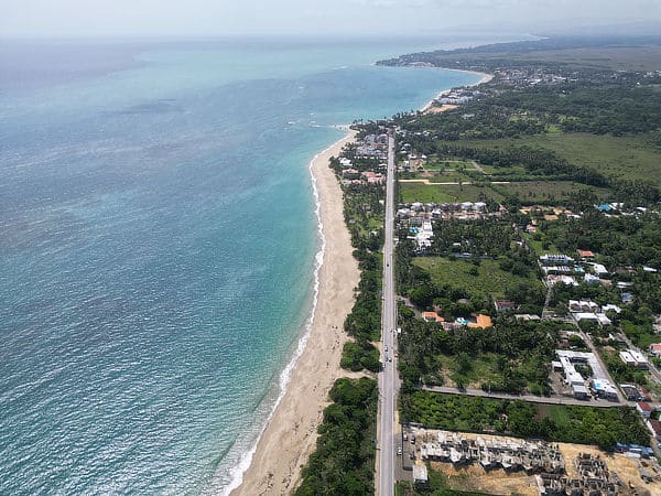 D.R. north coast from the air, ocean and beach at left.